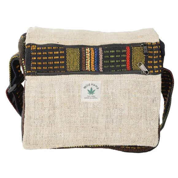 NWT Brown Hemp Messenger Bag Flap 2 Front Zipper Pocket- Lg Main Pocket - Picture 1 of 6